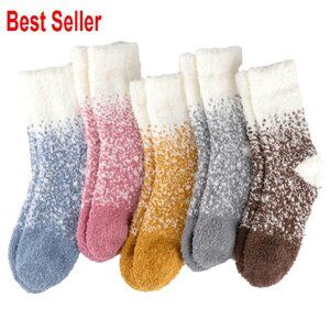 Cozy Fluffy Slipper Socks Soft Warm Winter Comfy 5 Pairs Set